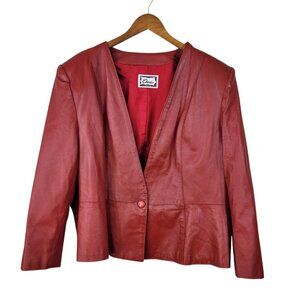 Vintage Leather Bomber Jacket Plus Size 3X 4X Coat Red Waist Length  80s 90s